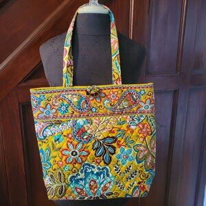 Vera Bradley Provoncal Quilted Floral Tote Bag With Vibrant Paisley Design
